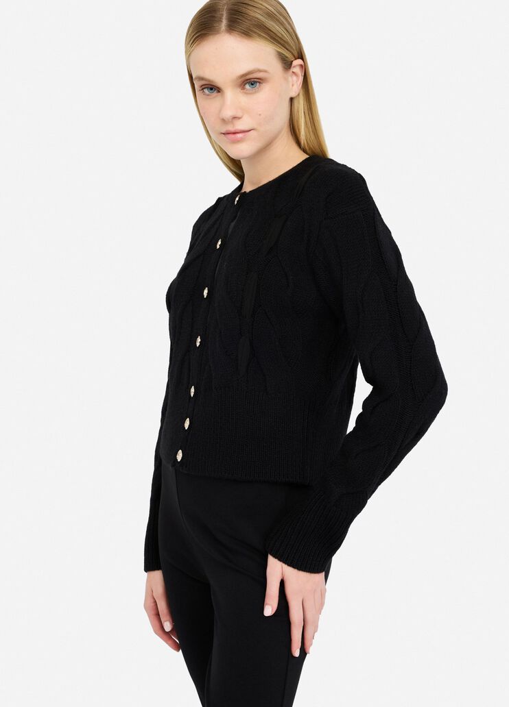 Cable knit wool cardigan black Liu Jo - large image number 2 Cable knit wool cardigan black Liu Jo - large image number 2