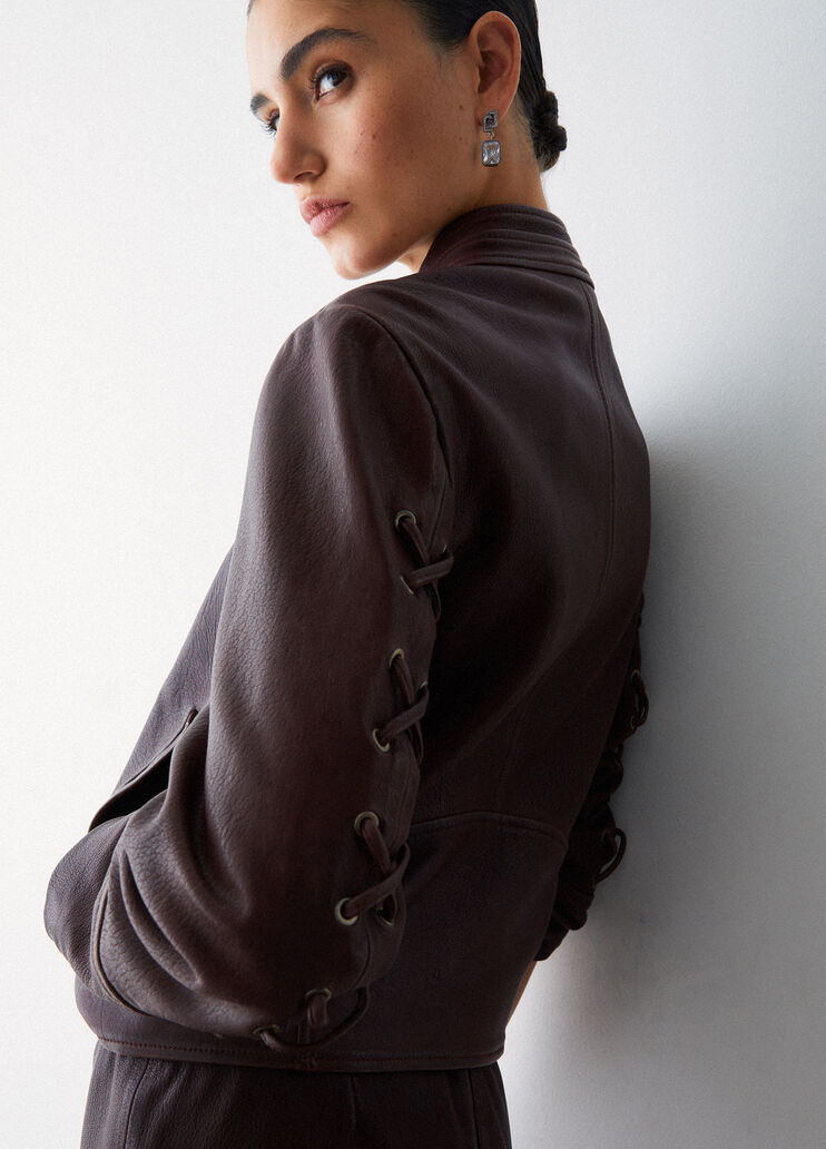 Leather jacket with laces dark brown Liu Jo - medium
