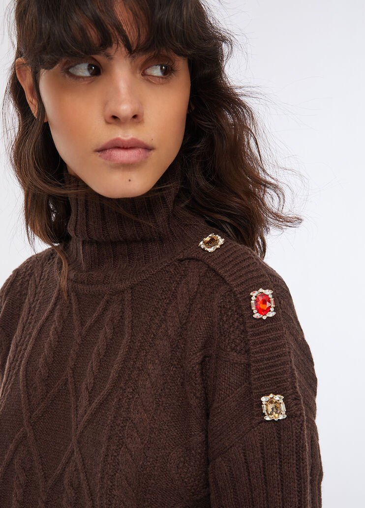 Wool polo-neck with bejewelled buttons dark chocolate Liu Jo - medium