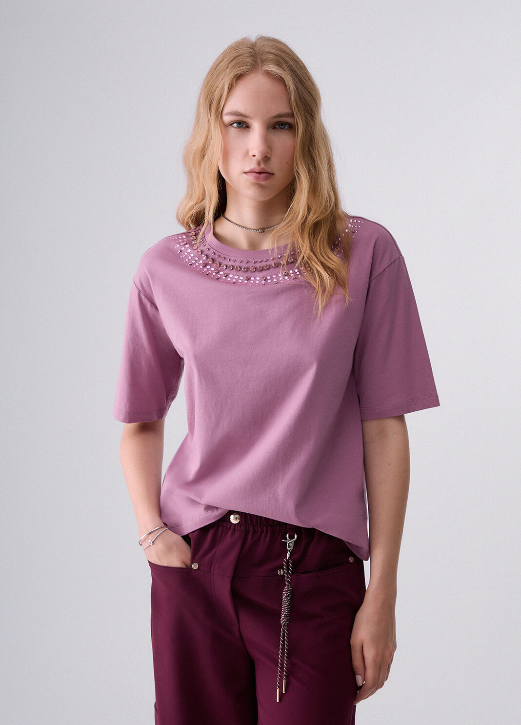 T-shirt mit Schmuckstickereien rosa Liu Jo - large image number 0
