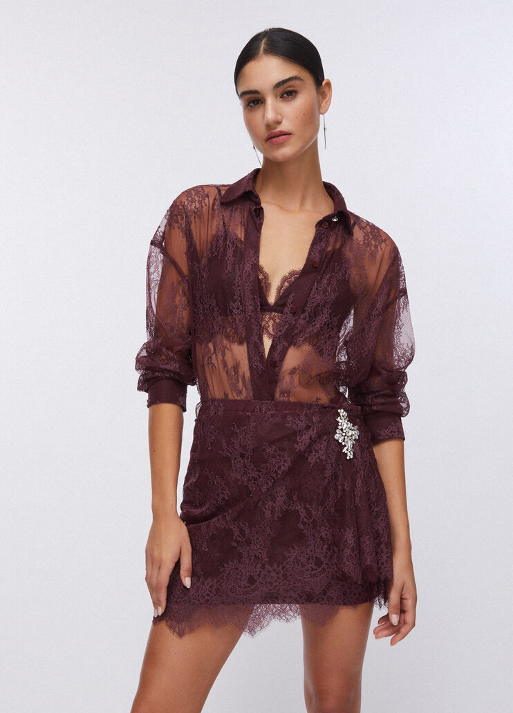 Chemise en dentelle Chantilly marron foncé Liu Jo - large image number 0