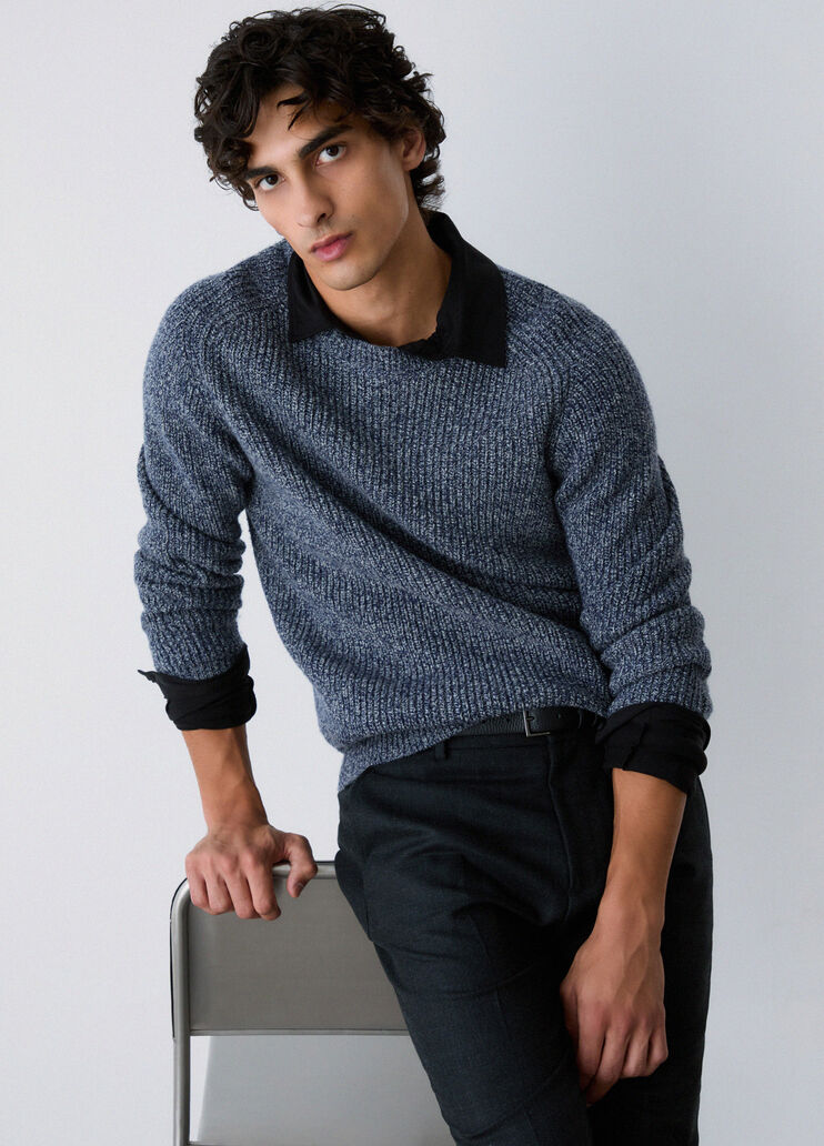 Pull en laine m&eacute;lang&eacute;e bleu fonc&eacute; Liu Jo - medium