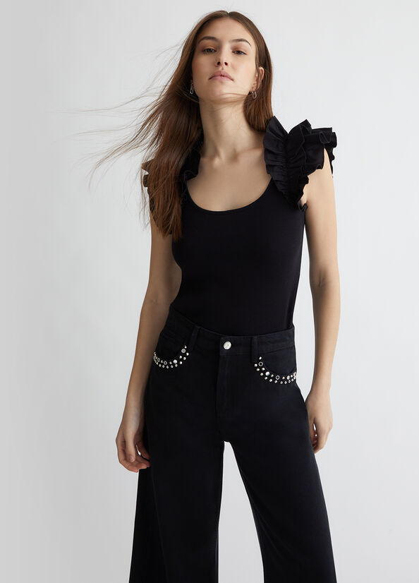 T-Shirt mit Rüschen Farbe Schwarz | Liu Jo