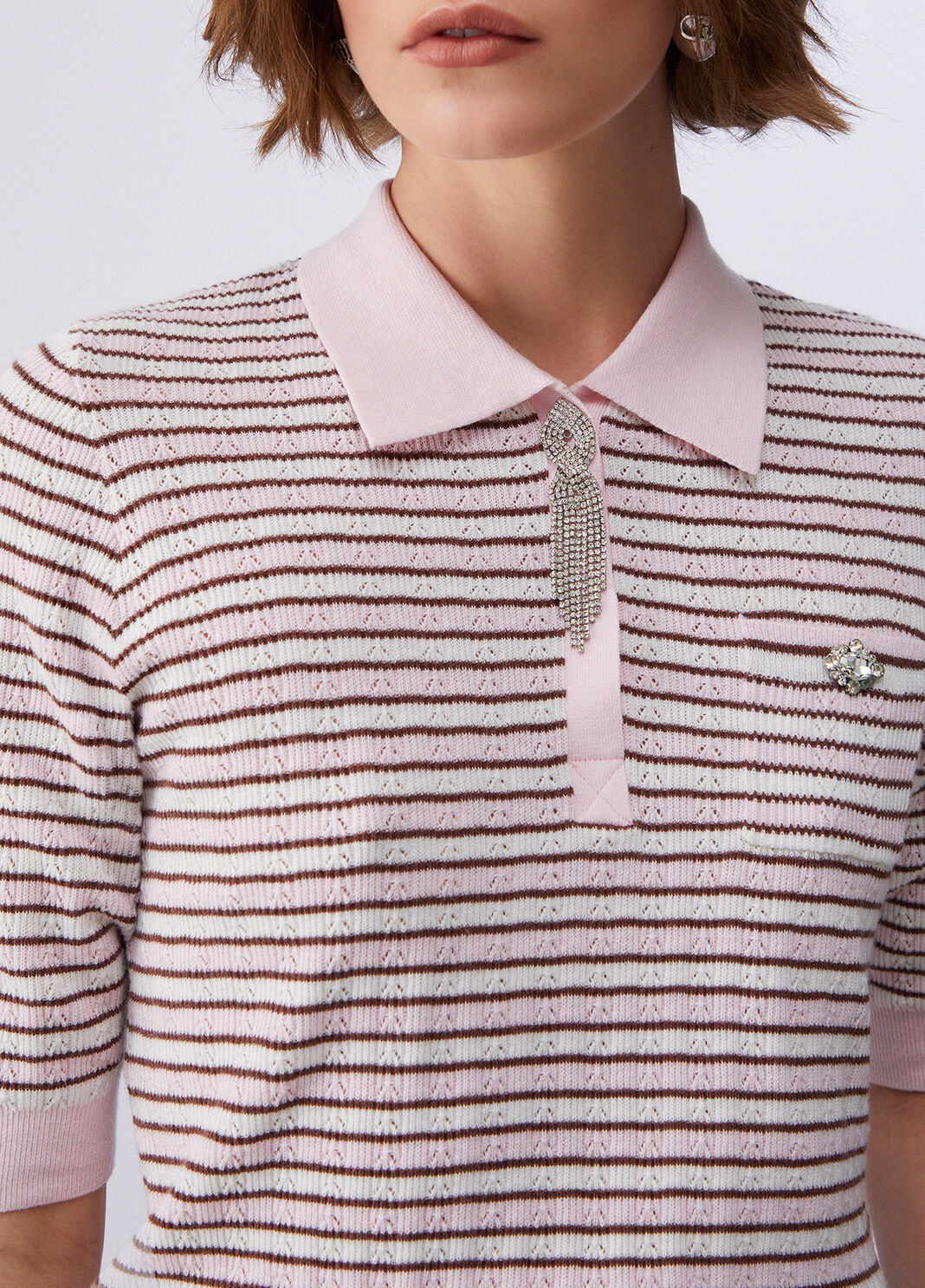 Striped jumper with bejewelled details pink Liu Jo - large image number 4