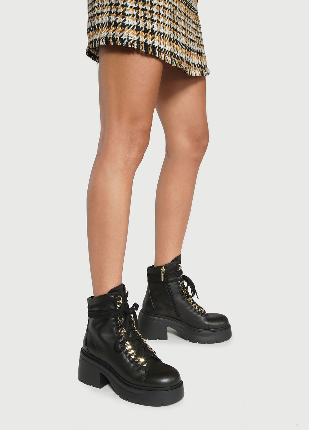 Leather combat boots with jewelled chain black Liu Jo - large image number 0