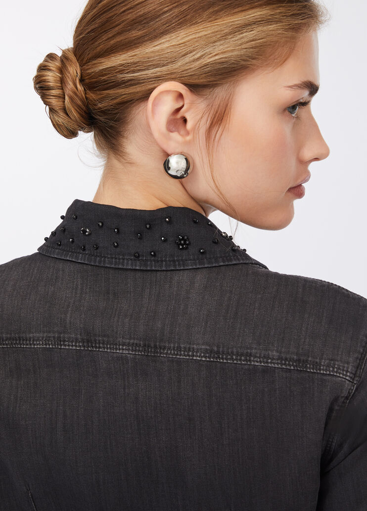 Джинсовая рубашка со стразами черный деним Liu Jo - large image number 3