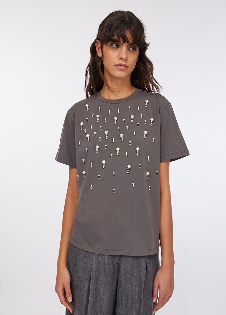 T-shirt with pearls and rhinestones grey Liu Jo - large image number 0