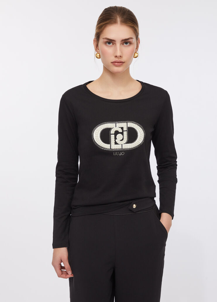 Cotton T-shirt with logo black/monogram Liu Jo - large image number 0