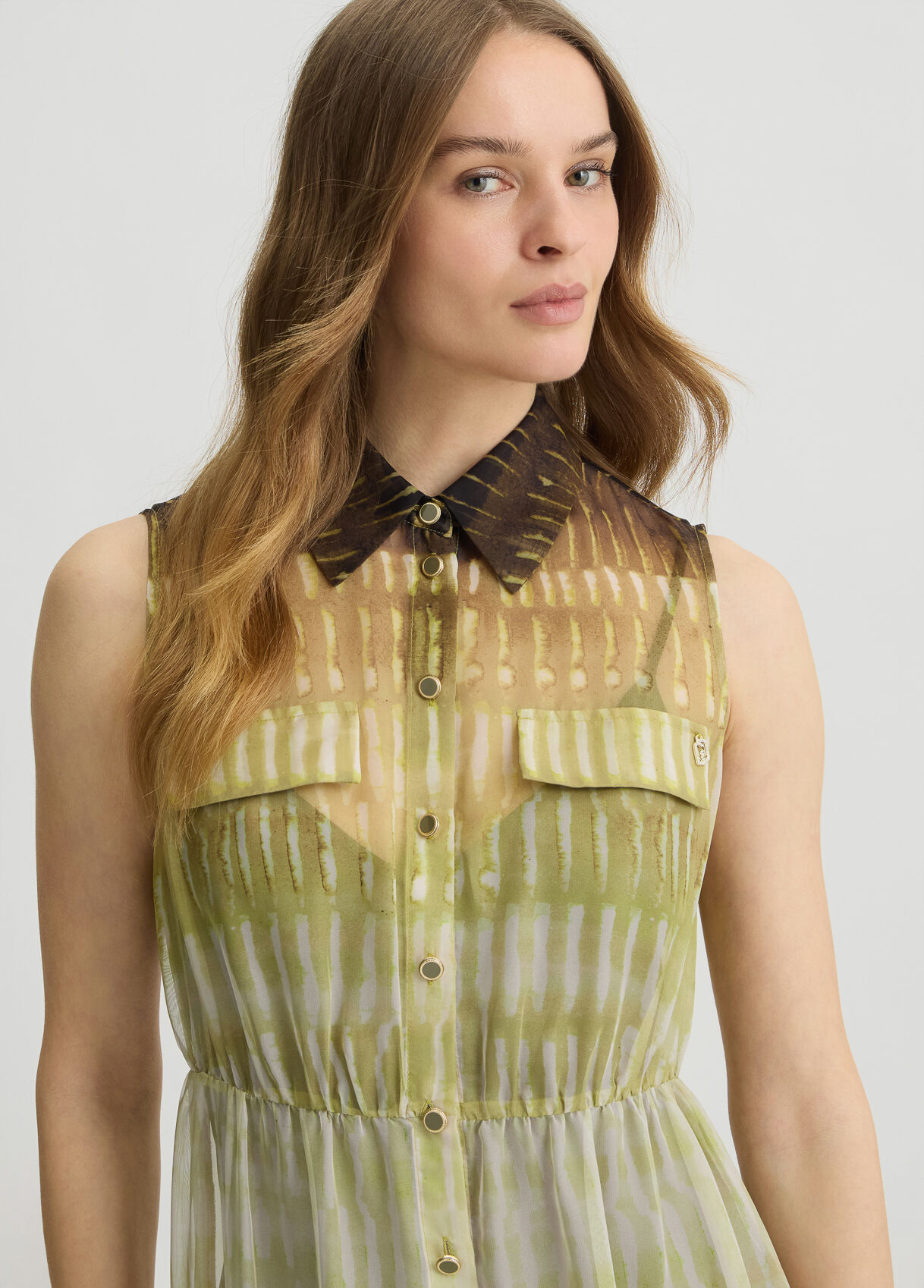 ワンピース LIU JO Woman Dress Green WA5031TS079 M9549 Printed chiffon shirt dress colour green | Liu Jo