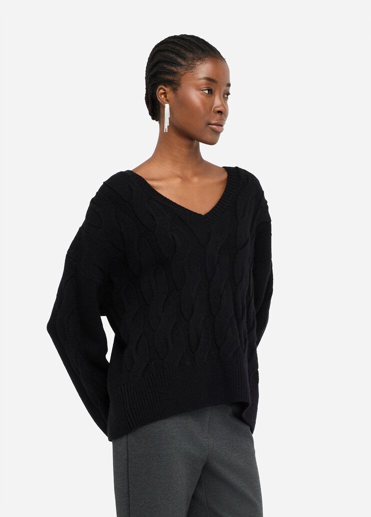 Zopfstrickpullover aus Wolle Schwarz Liu Jo - large image number 3