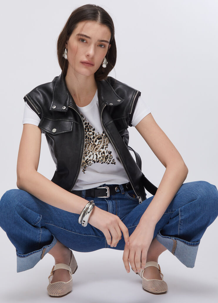 T-Shirt mit Print und Strass Wei&szlig;/Stern Liu Jo - medium