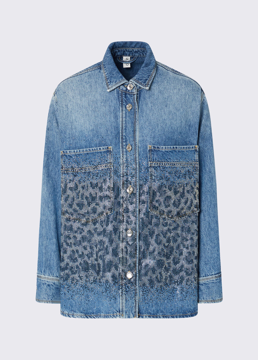 Denim Overshirt with Animal Print Rhinestones blue denim Liu Jo - large image number 3