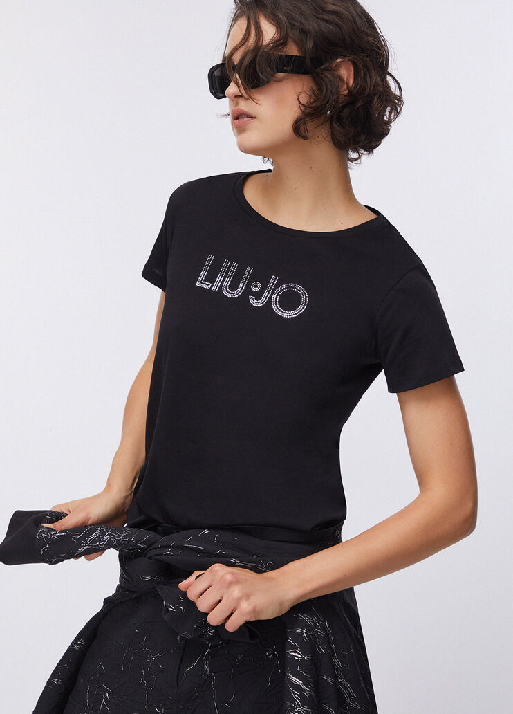T-Shirt mit Strass Schwarz LIU JO Liu Jo - medium