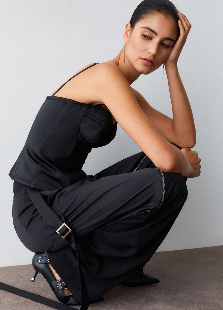 Pantalón ancho con cremallera negro Liu Jo - medium