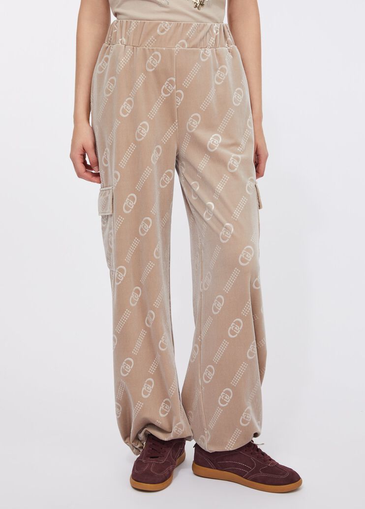 Jogger trousers in chenille with logo champagne/liu jo Liu Jo - medium
