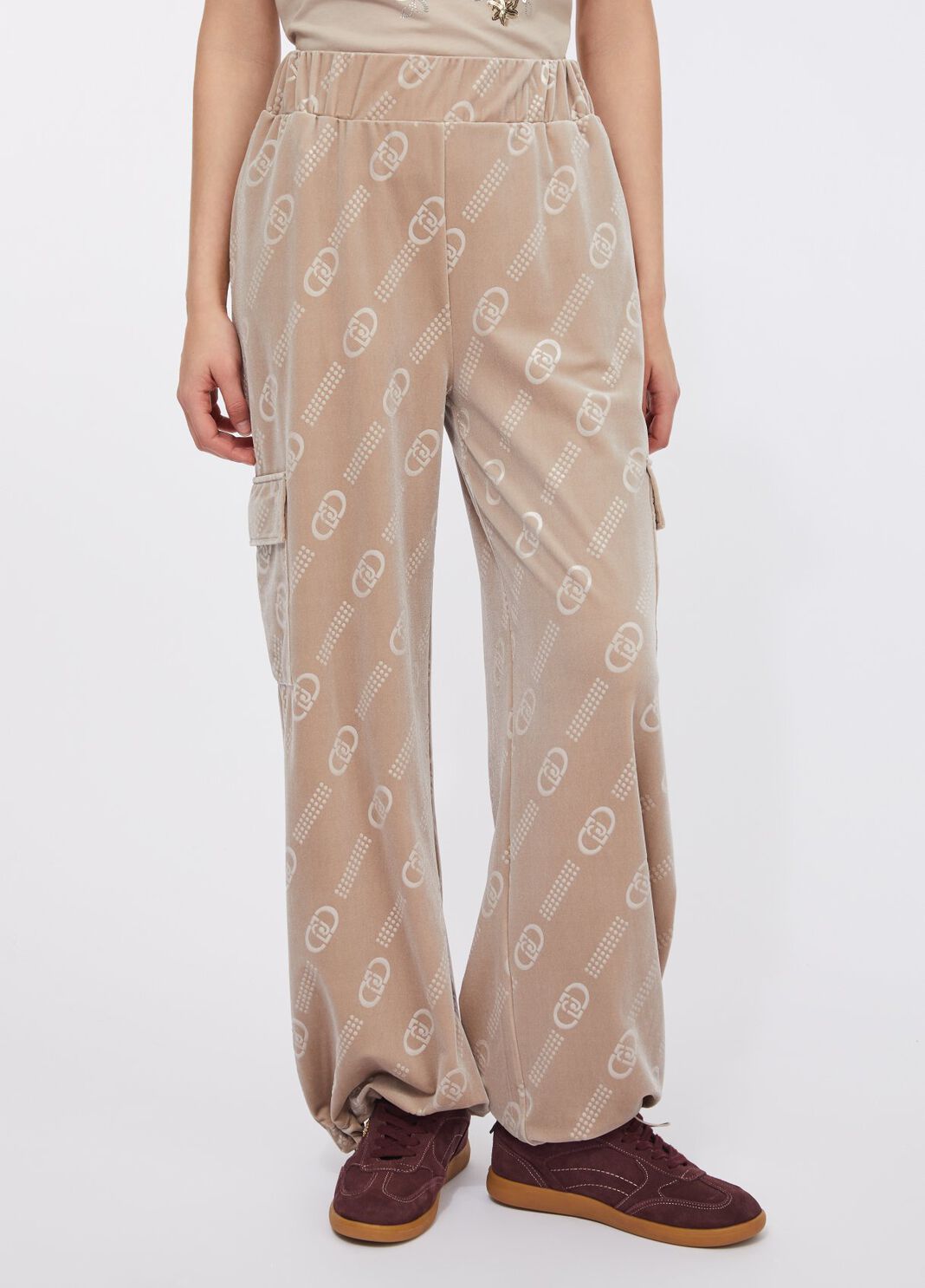 Jogger trousers in chenille with logo champagne/liu jo Liu Jo - large image number 0
