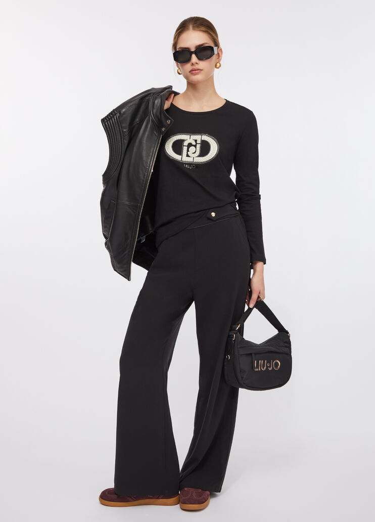 Cotton T-shirt with logo black/monogram Liu Jo - large image number 5