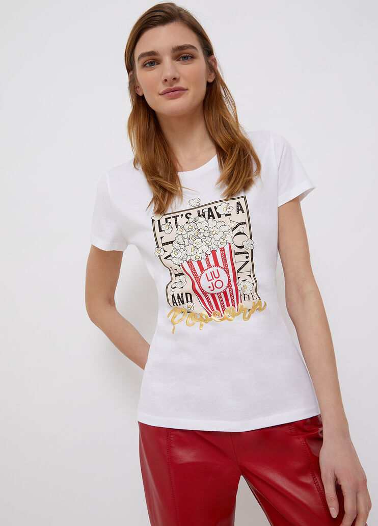 T-shirt with print and appliqués white/pop-corn Liu Jo - large image number 0 T-shirt with print and appliqués white/pop-corn Liu Jo - large image number 0
