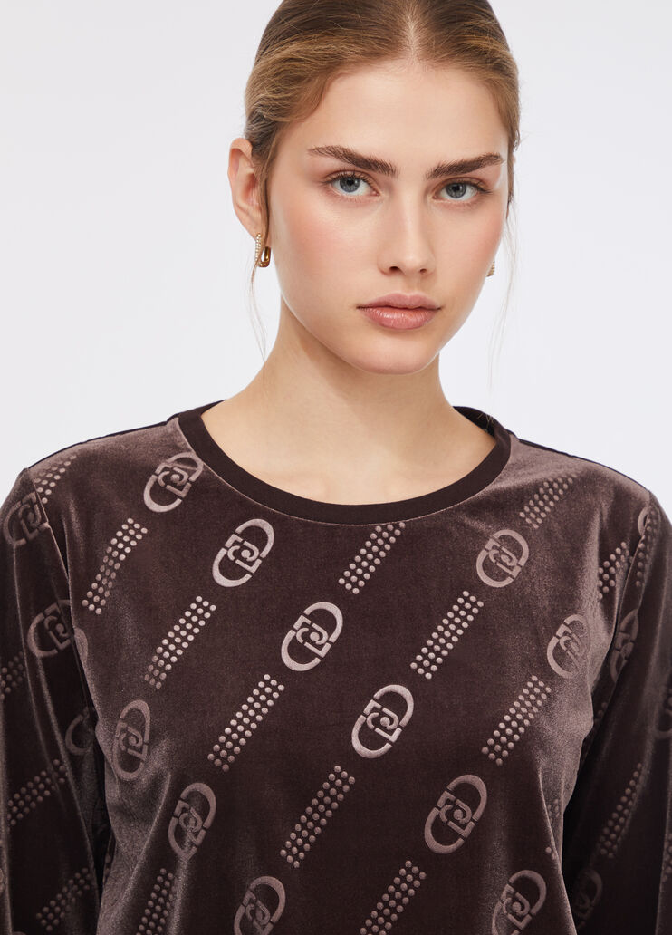 Chenille sweatshirt with logo chocolate Liu Jo - large image number 2