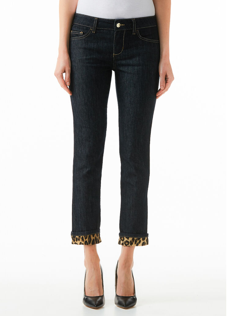 Cropped jeans with leopard print turn-up. Normal wash Liu Jo - large image number 0