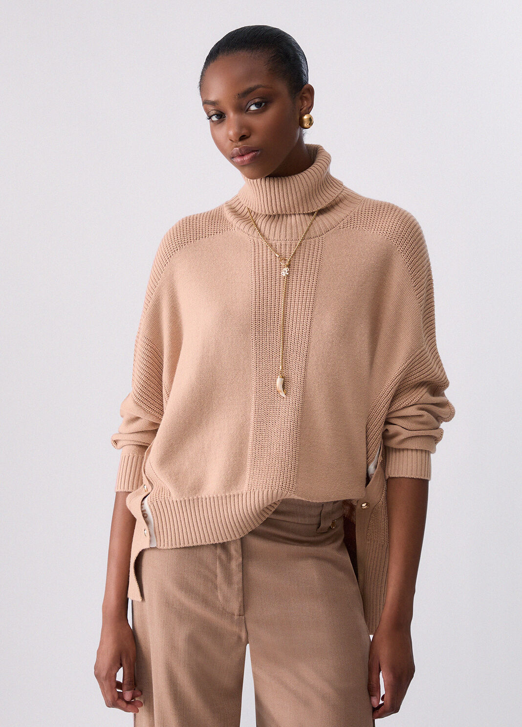 Wool Blend Turtleneck with Buttons beige Liu Jo - large image number 0