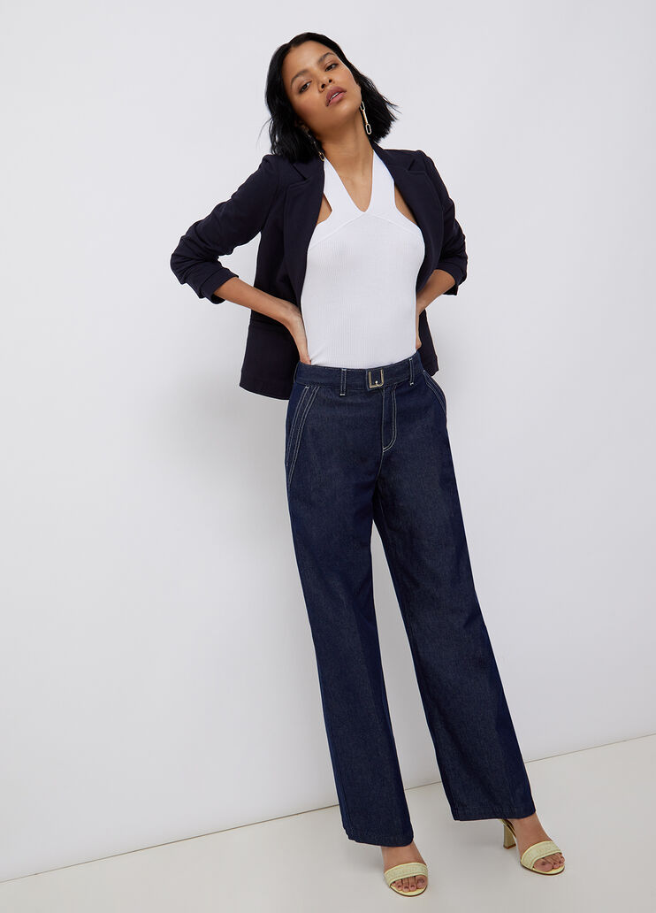 Приталенный блейзер из футера полуночно-синий Liu Jo - large image number 3