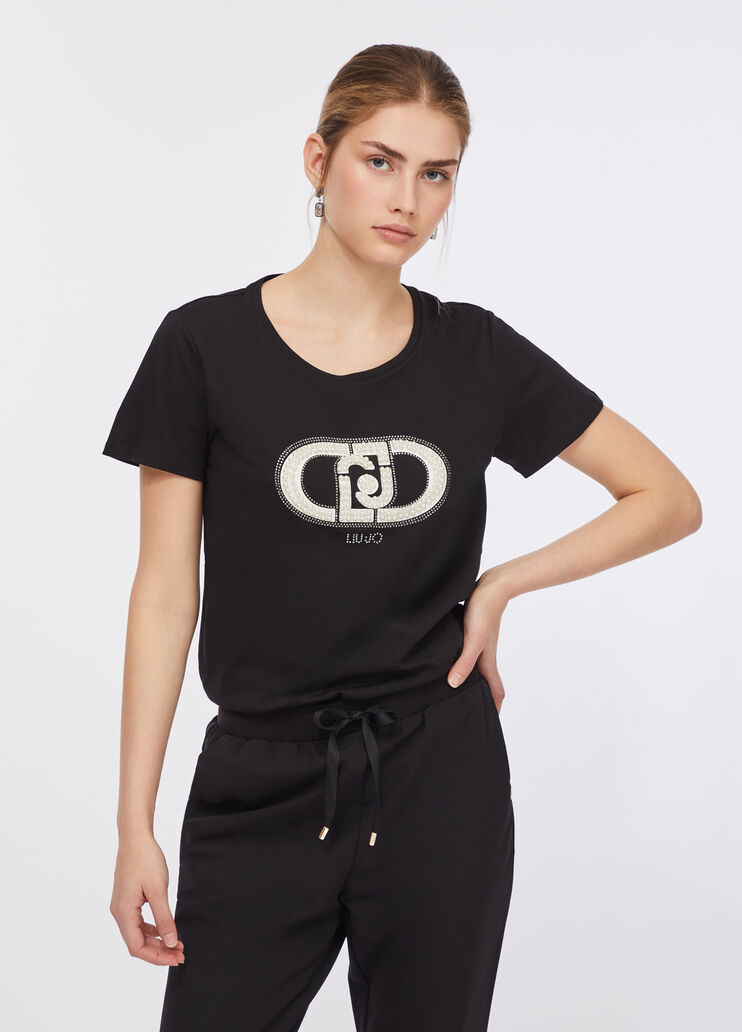 Cotton T-shirt black/monogram Liu Jo - large image number 0