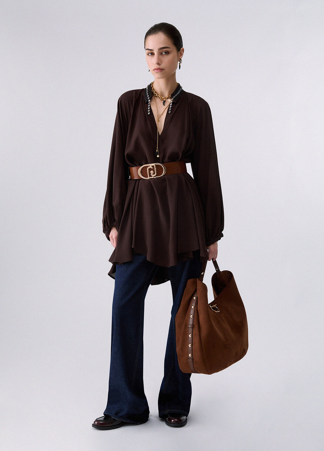 Short dress in georgette mocha Liu Jo - large image number 5