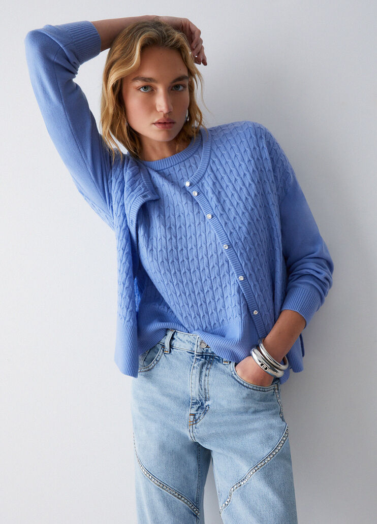 Zopfmuster-Cardigan aus Wolle Azurblau Liu Jo - medium