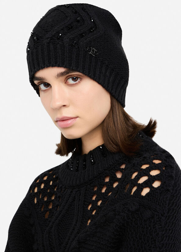 Wool-blend hat with beading black Liu Jo - large image number 0