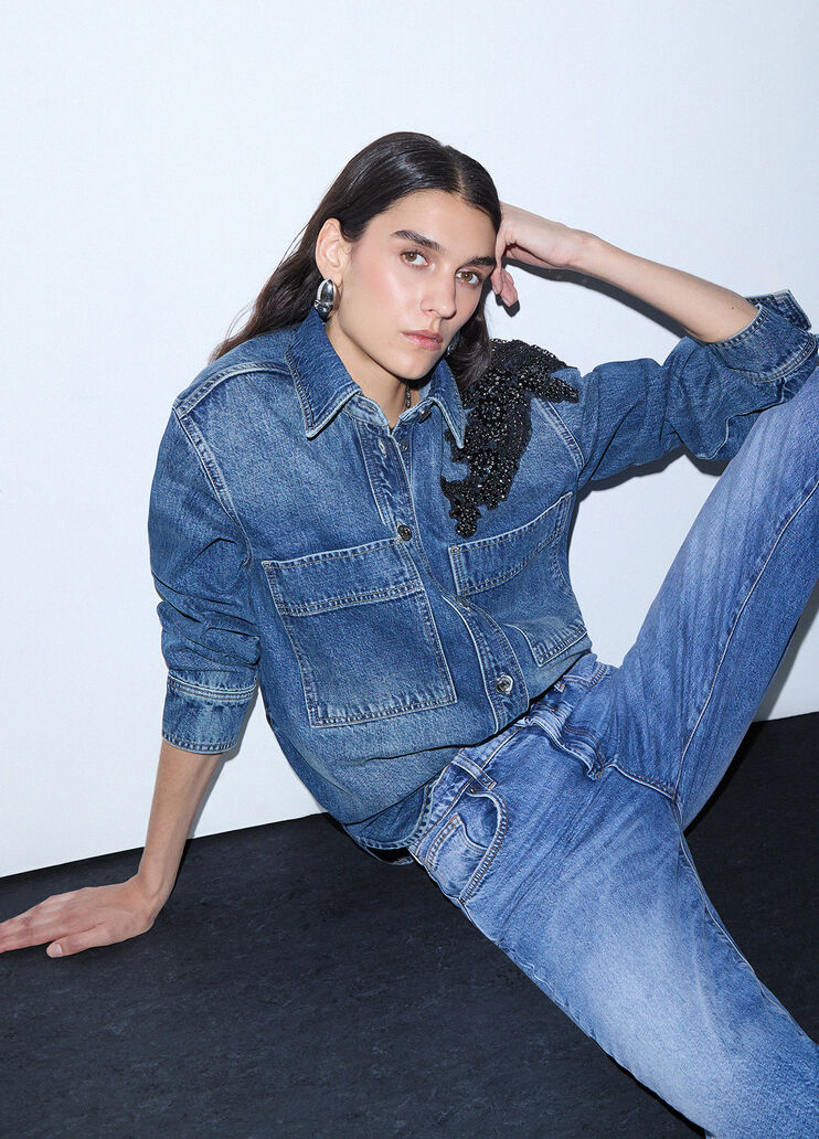 Denim Overshirt with Jewel Embroidery blue denim Liu Jo - medium