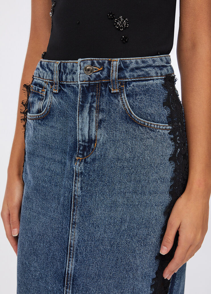 Denim midi skirt with lace blue denim Liu Jo - medium Denim midi skirt with lace blue denim Liu Jo - medium