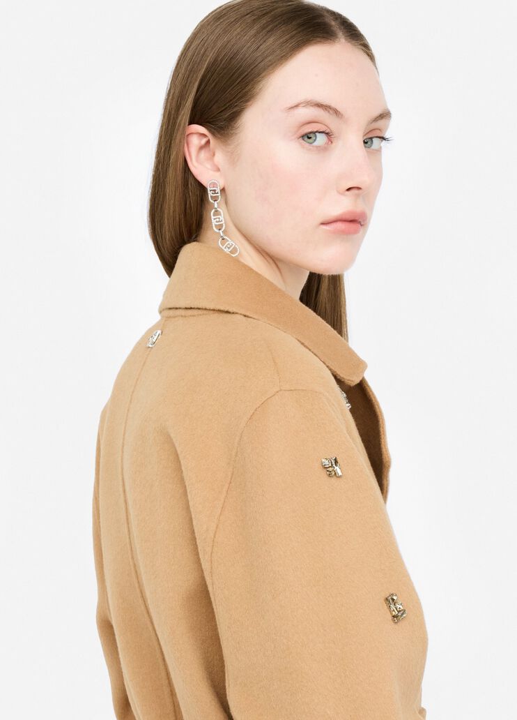 Wool coat with bejewelled embroidery sand Liu Jo - large image number 4 Wool coat with bejewelled embroidery sand Liu Jo - large image number 4