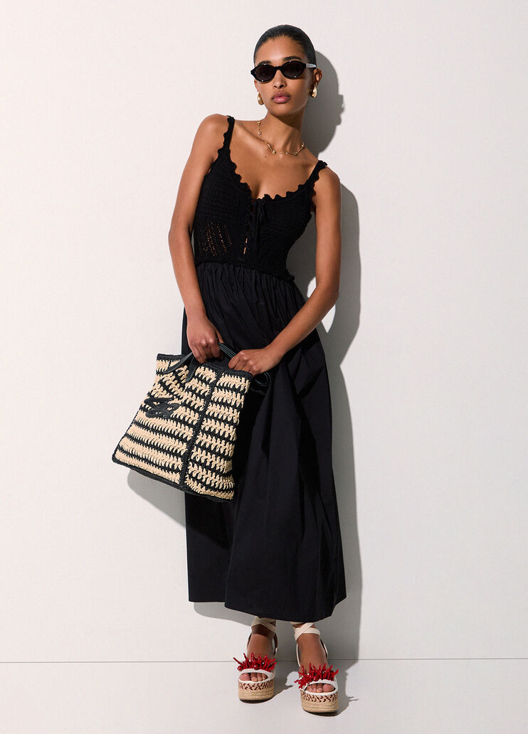 Langes Kleid mit Lochmuster am Oberteil Schwarz Liu Jo - medium