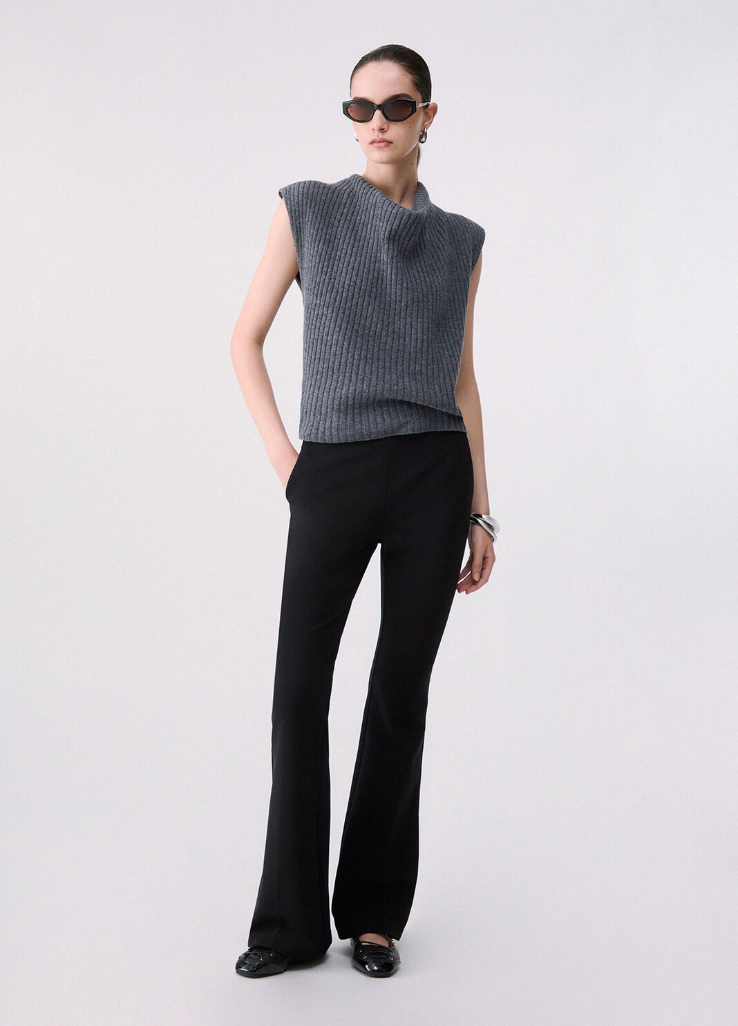 Top in wool a ribbed grey m&eacute;lange Liu Jo - large image number 5