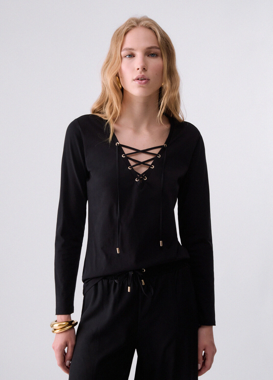 T-shirt con cordones negro Liu Jo - large image number 0