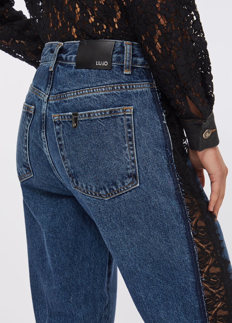 Straight-leg jeans with lace blue denim Liu Jo - large image number 4