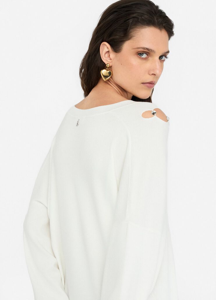 Maglia con castoni gioiello bianco lana Liu Jo - large image number 4 Maglia con castoni gioiello bianco lana Liu Jo - large image number 4