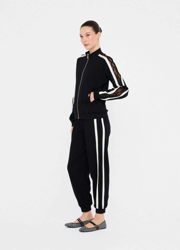 Felpa in cotone con pizzo nero Liu Jo - large image number 3 Felpa in cotone con pizzo nero Liu Jo - large image number 3