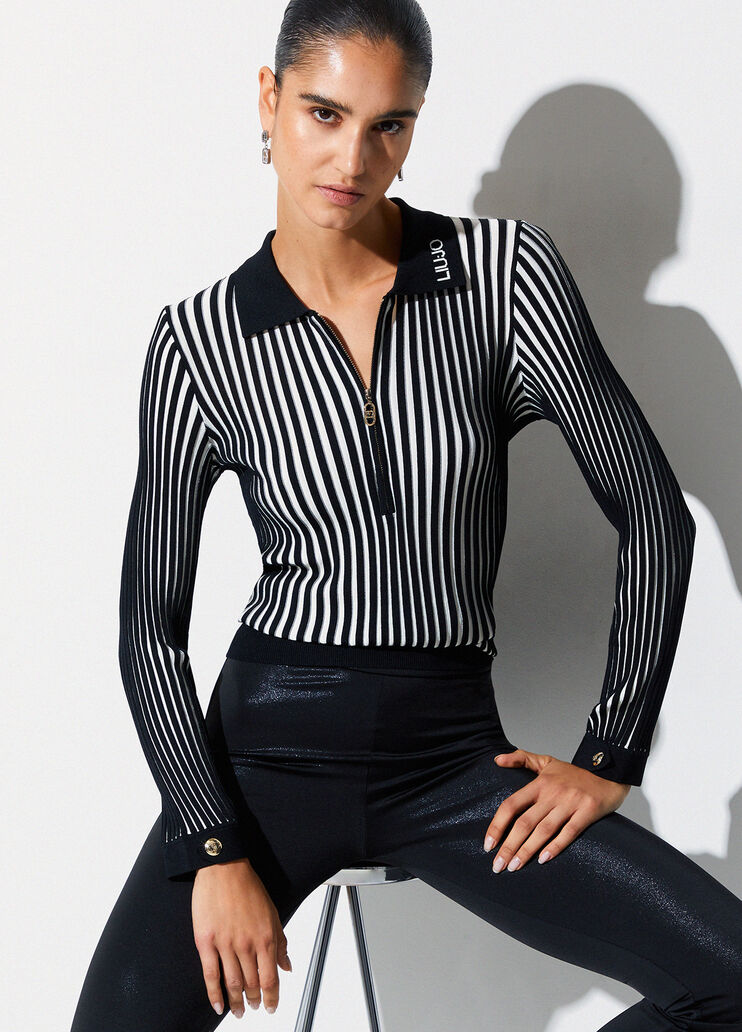 Pull côtelé à col tunisien noir Liu Jo - medium