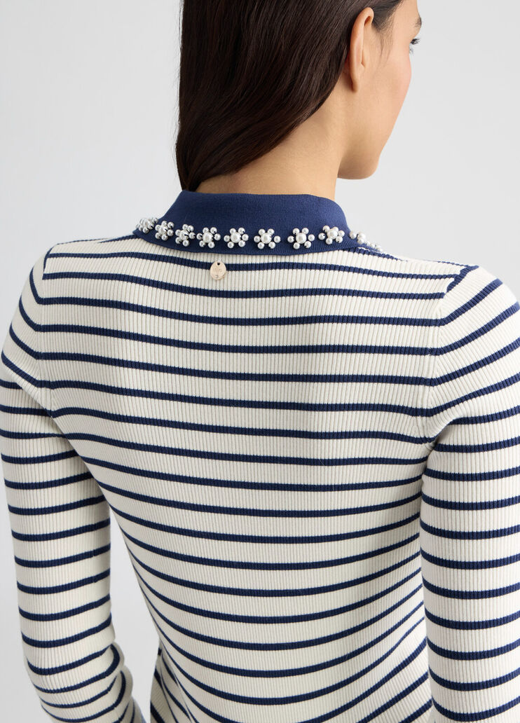 Striped cardigan with collar white/blue Liu Jo - large image number 4 Striped cardigan with collar white/blue Liu Jo - large image number 4