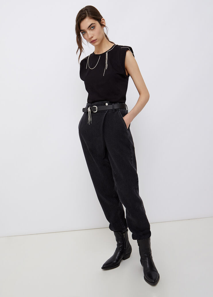 Футболка с роскошной отделкой и подплечниками чёрный Liu Jo - large image number 3