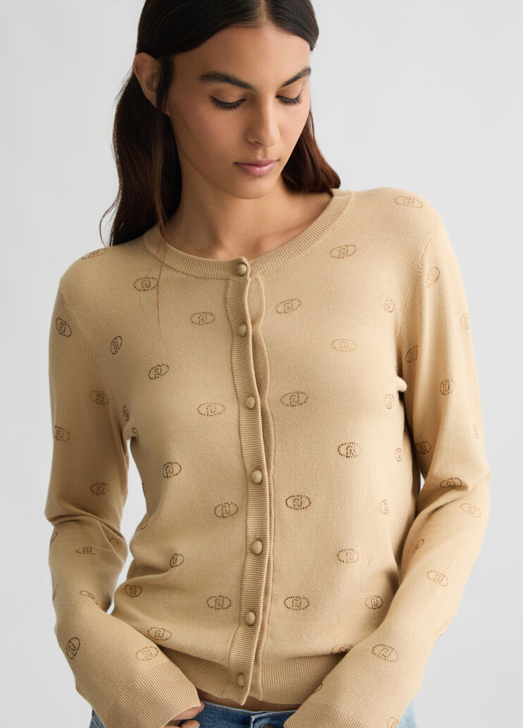 Cardigan with logo and rhinestones beige Liu Jo - medium Cardigan with logo and rhinestones beige Liu Jo - medium