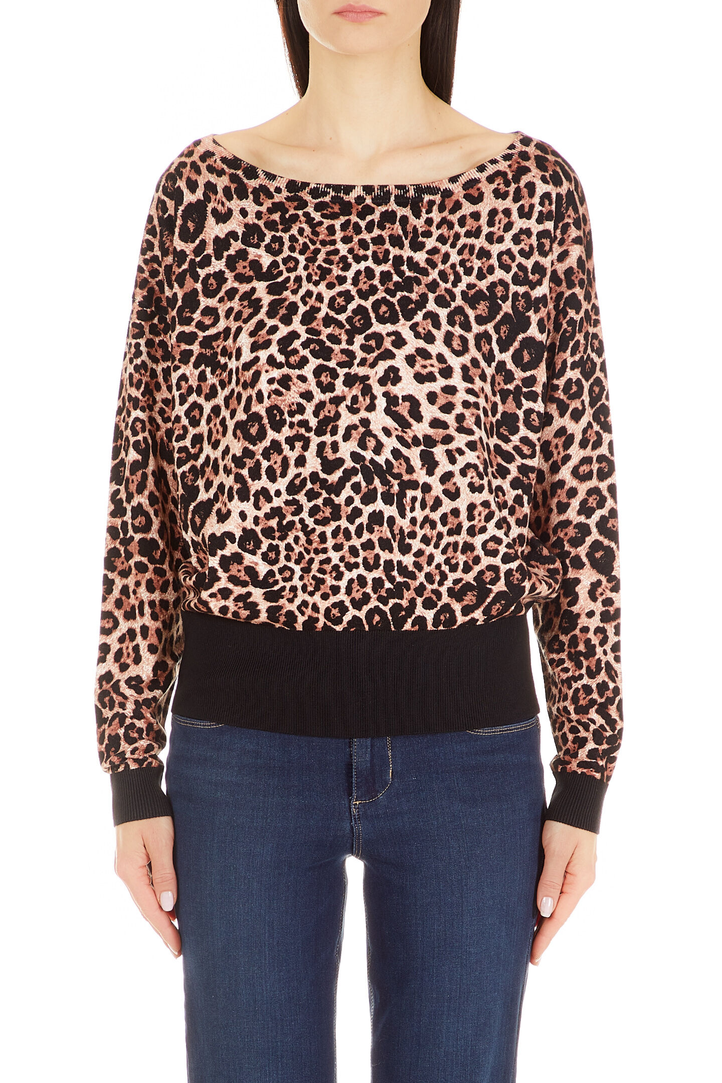Animal-print jumper with boat neckline