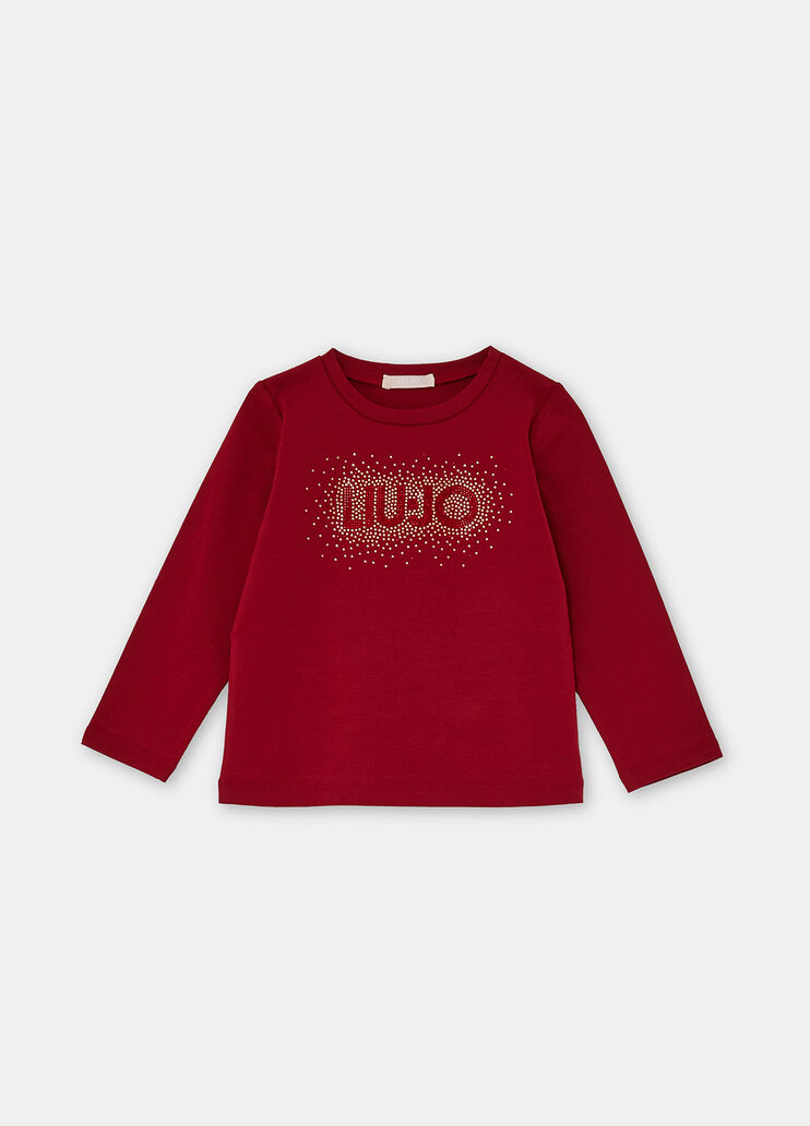 Хлопковая футболка с логотипом и стразами красный Liu Jo - large image number 2