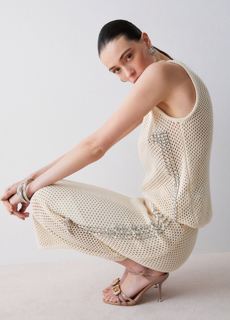 Jupe longue en maille r&eacute;sille blanc Liu Jo - medium