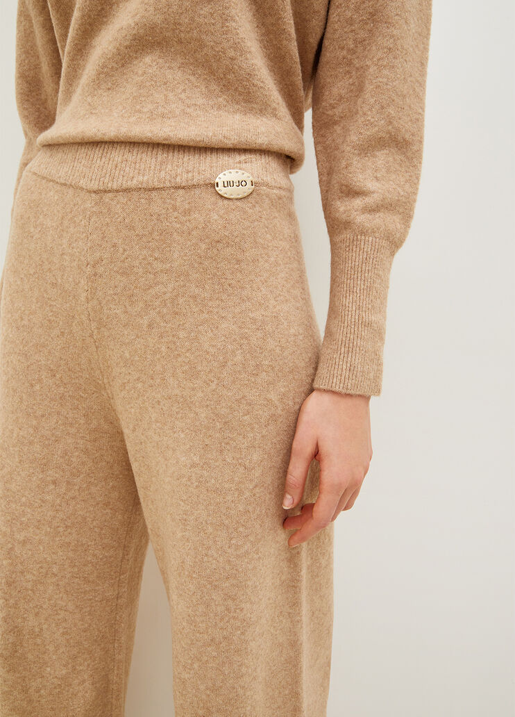 Knit palazzo trousers mocaccino Liu Jo - large image number 2 Knit palazzo trousers mocaccino Liu Jo - large image number 2