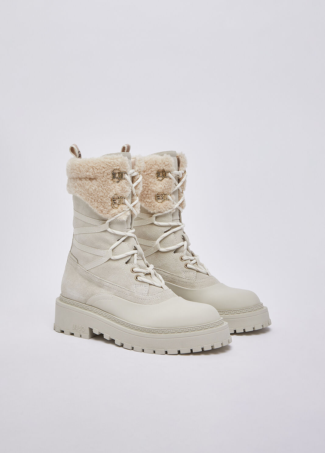 Schn&uuml;rboots aus Veloursleder mit Detail teddy Milchwei&szlig; Liu Jo - large image number 1