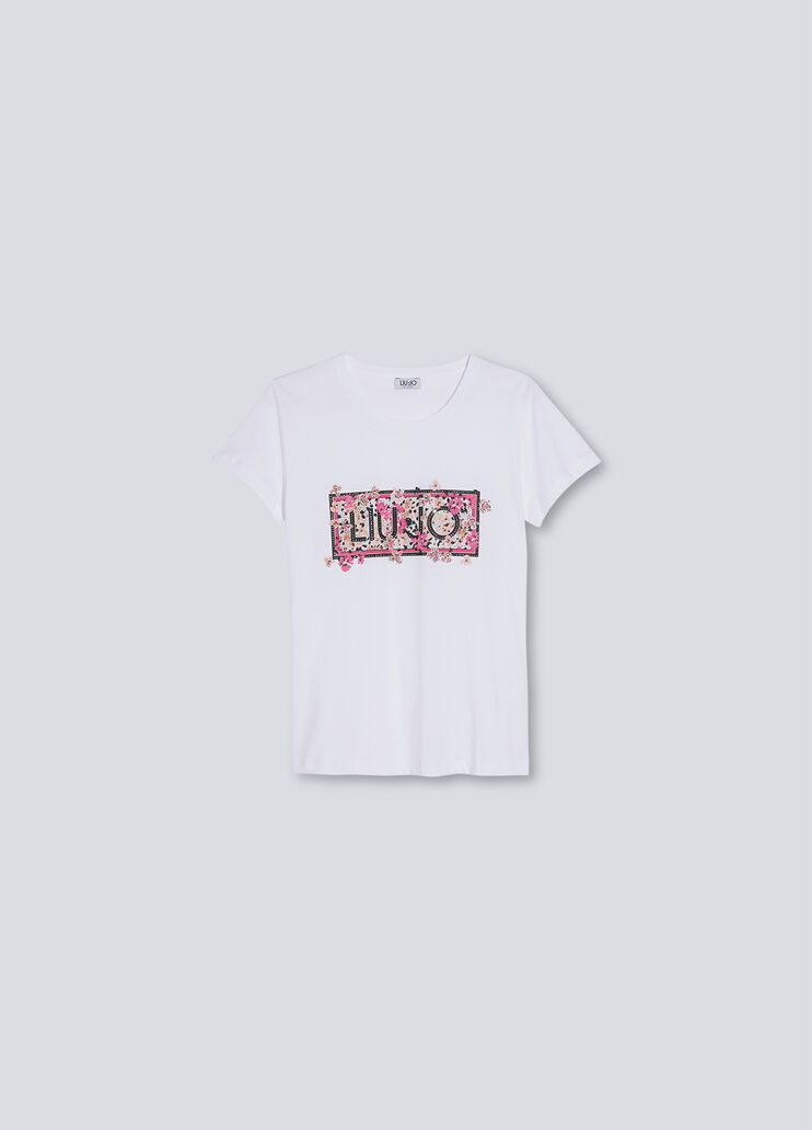 Eco-friendly T-shirt white/pink flowers Liu Jo - large image number 3 Eco-friendly T-shirt white/pink flowers Liu Jo - large image number 3
