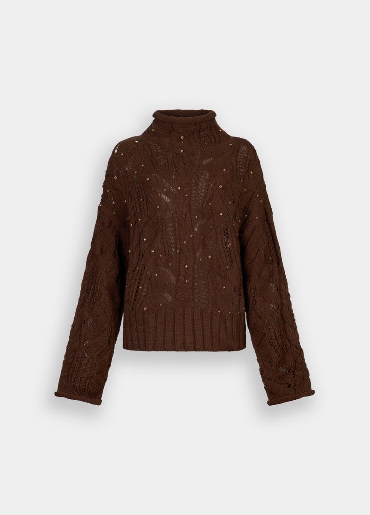 Polo-neck with gemstones chocolate Liu Jo - large image number 6